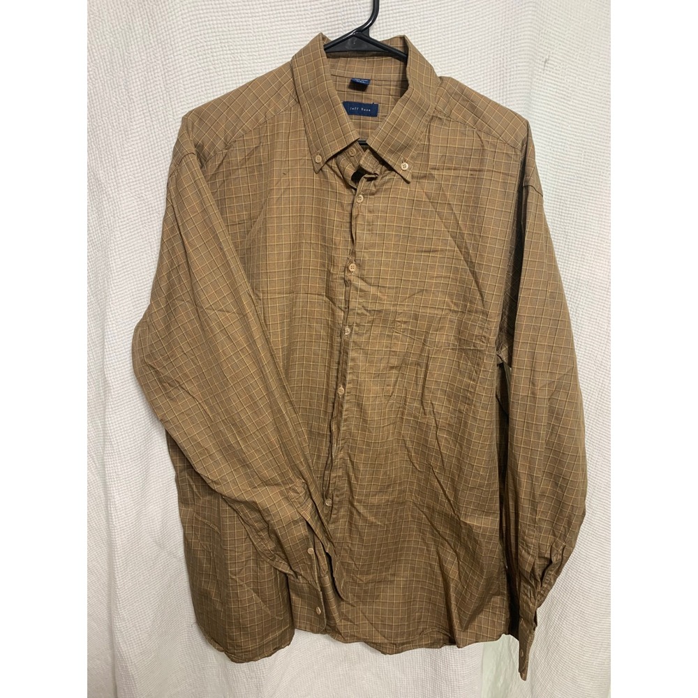 Jeff Rose Mens XXL Brown Grid Button Down Shirt 100% Cotton Made in Italy L/S